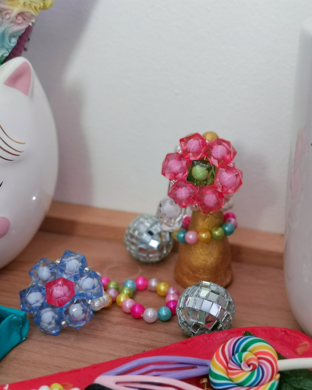 Dark Pink Crystal flower Ring - Image 2